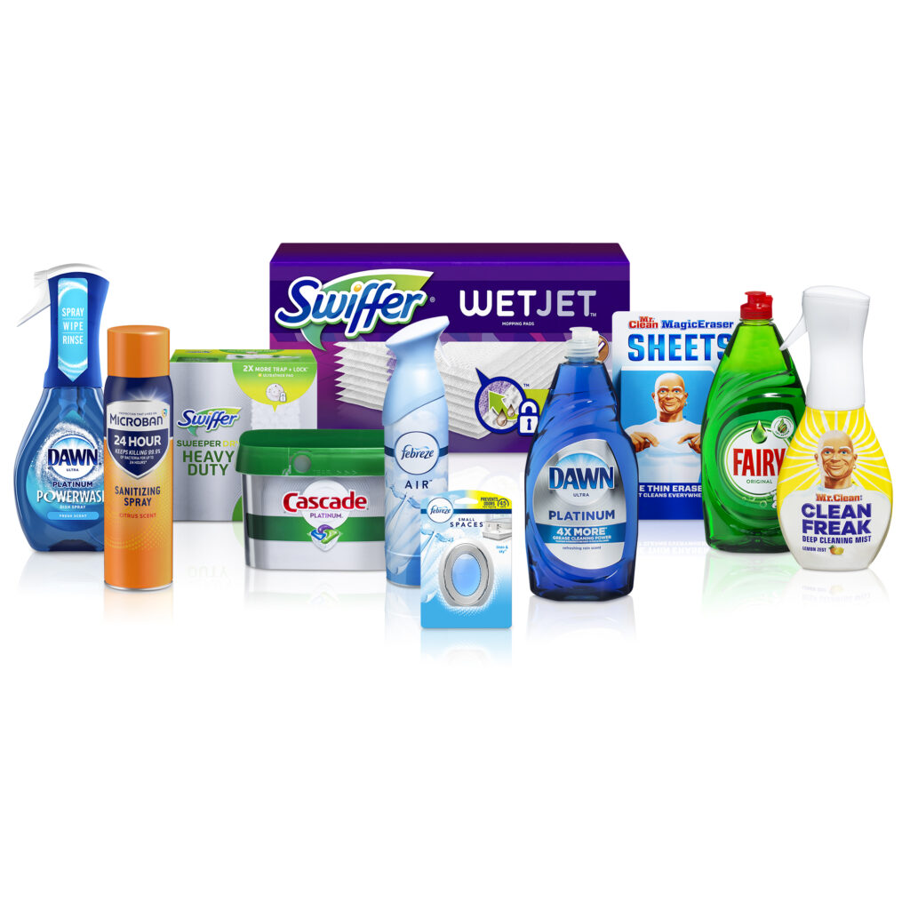 Procter and Gamble products: Swiffer, Fairy, Dawn, Cascade