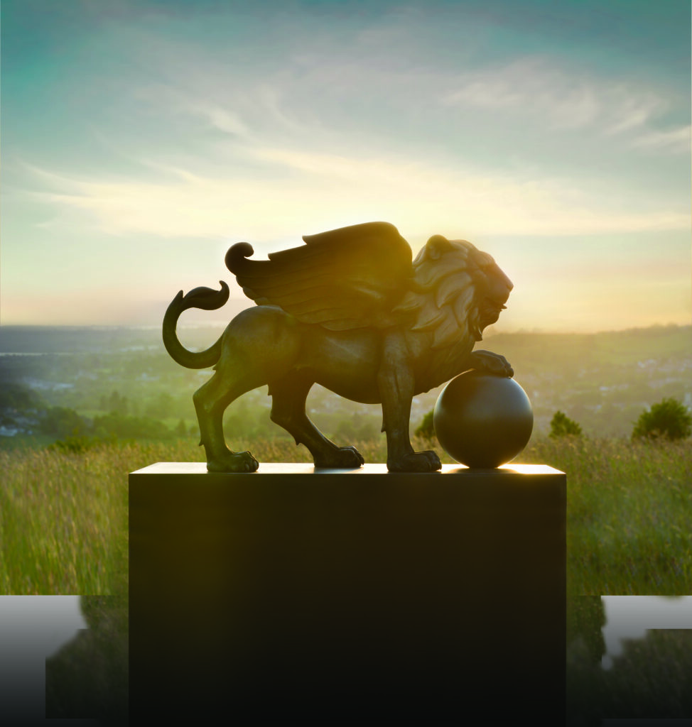 St. James's Place lion sculpture in sunset